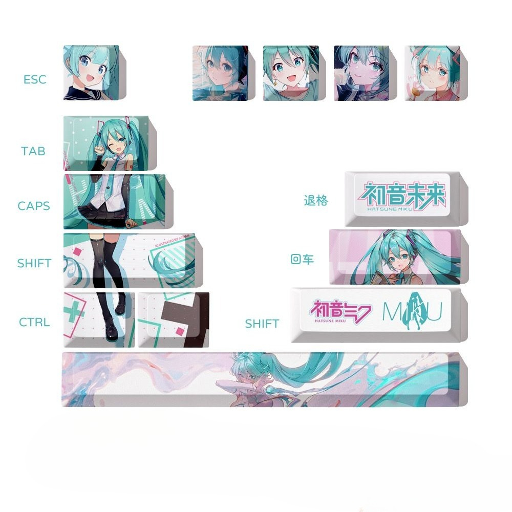 Keycap Artisan Anime - Hatsune Miku Tuş Başlıkları, OEM Yükseklikte